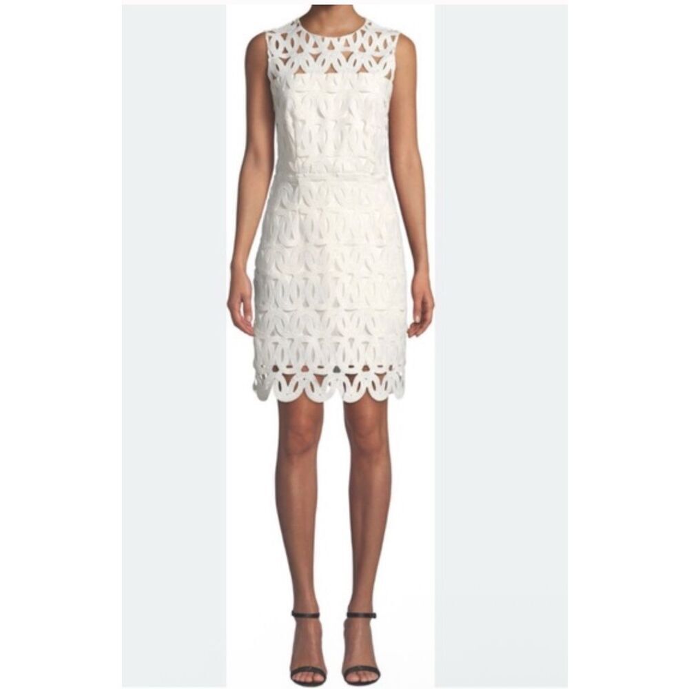 Milly White Sleeveless Cutout Lace Midi Dress